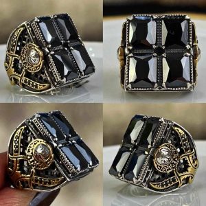 خاتم الأسد ✨ خاتم فضه ايطالي عيار 925مطلي بالاوكسيد و ماء الذهب عيار 24